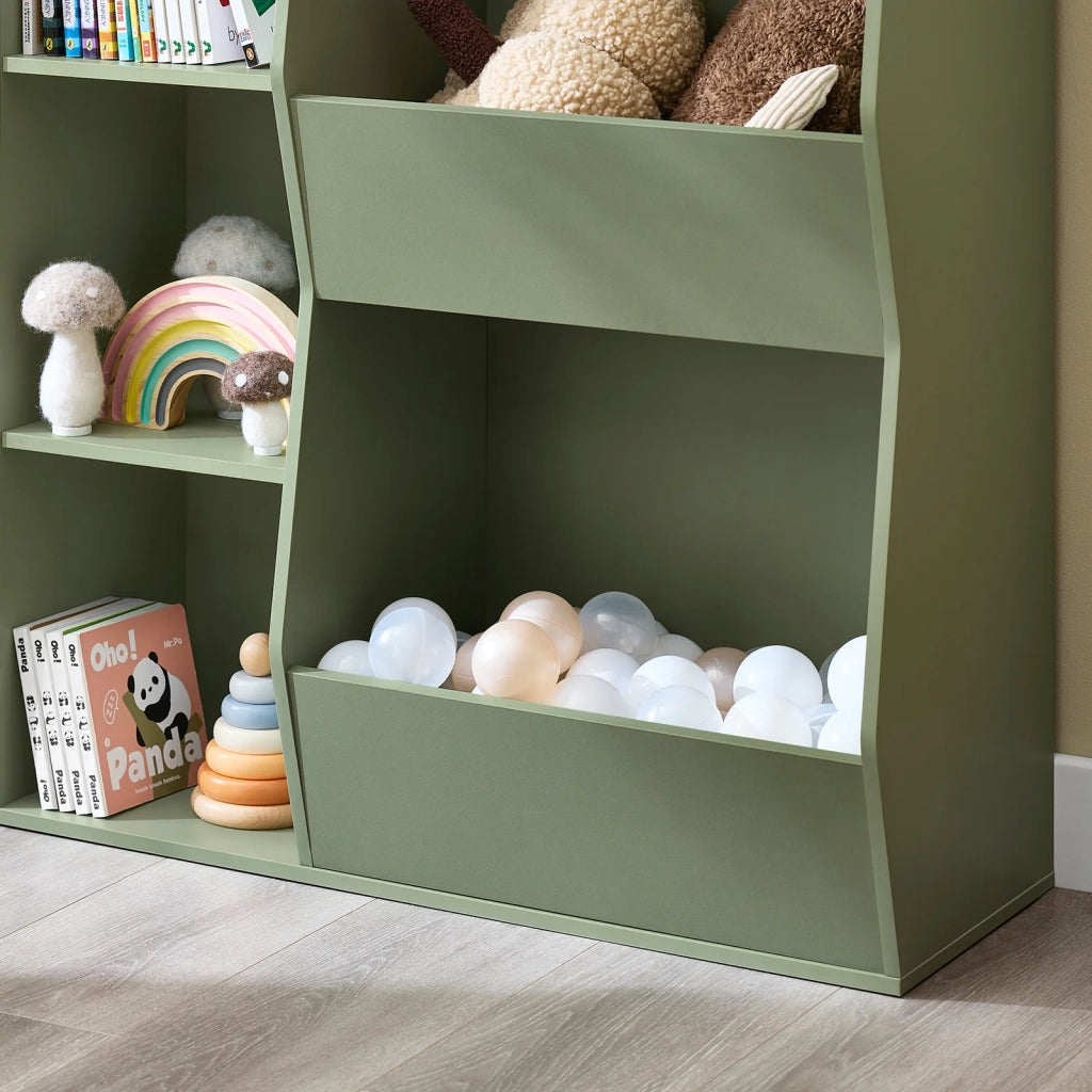 SoBuy Libreria Montessoriana per Bambini - Scaffale Portagiochi con 5 Scomparti Aperti - Libreria da Terra per Cameretta Verde 80x34x104 cm KMB55-K-GR