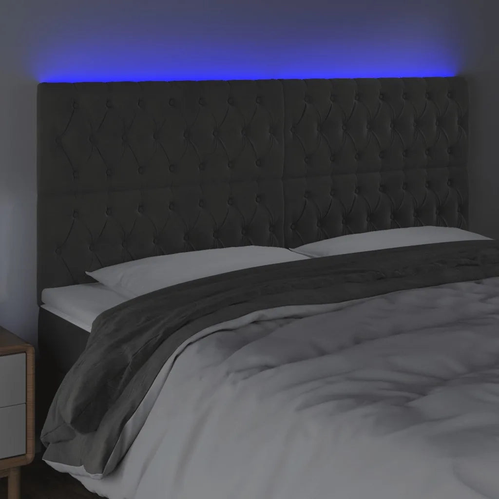 Testiera a LED GrigioScuro 180x7x118/128cm in Vellutocod mxl 97838