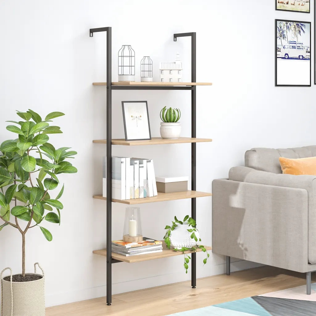 Scaffale Pendente 4 Livelli Marrone Chiaro e Nero 64x35x152,5cm CFW4019434