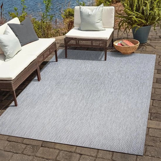 Tappeto esterno - resistente all'acqua - per balcone - impermeabile - per uso interno ed esterno - per terrazza - giardino - soggiorno o cucina - grigio chiaro - 120 x 170 cm