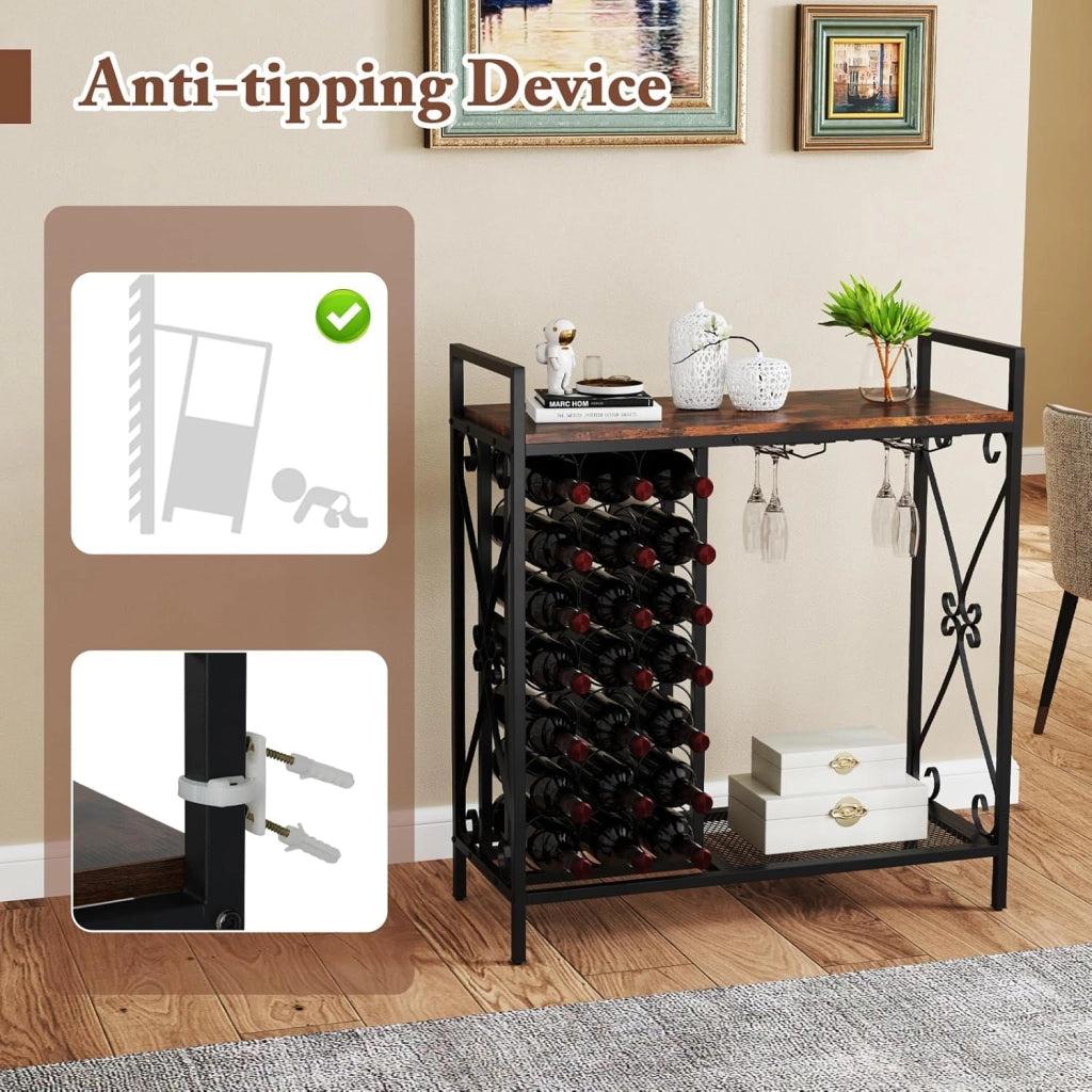 Armadietto porta vino con ripiano per 21 bottiglie e portabicchieri, grande vassoio e ripiano inferiore, 93 x 38 x 102 cm, mobile ausiliario per bar, cantina, sala da pranzo