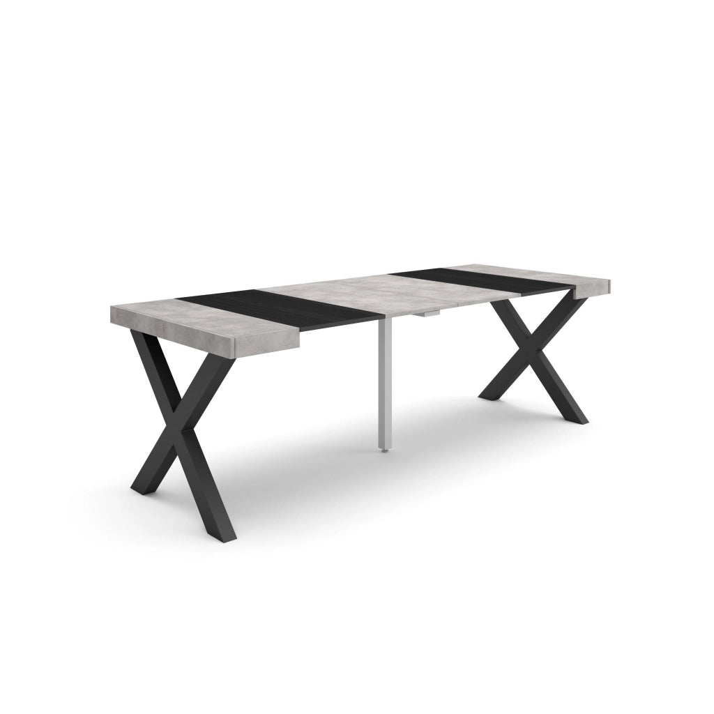 Consolle allungabile, 58 fino 222x90x73cm, Per 10 persone, Gambe in legno, grigio cemento RF2797