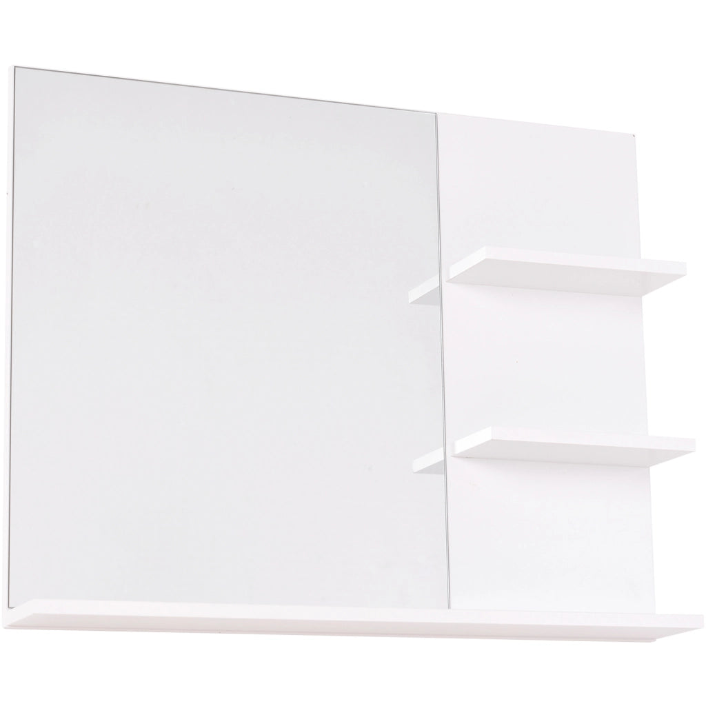 Specchio da Bagno con Mensole ¨C Xylo ¨C 2 Ripiani Laterali + Ripiano Inferiore - MDF Bianco