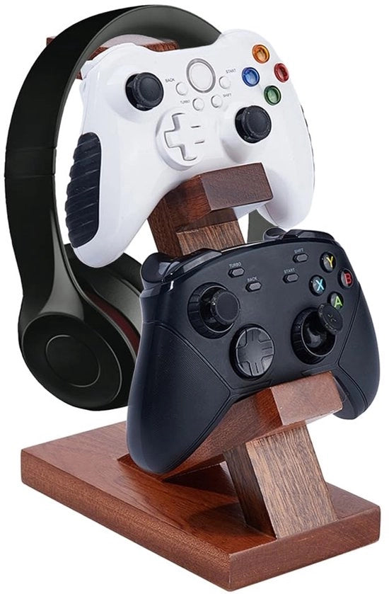 Supporto per Controller Bifacciale - Stand per Microfono - Ripiano di Stoccaggio per Controller - Supporto Universale per Controller - Dimensioni 17,8 x 10,2 x 24 cm - Design in Legno - Supporto per Controller da Gioco