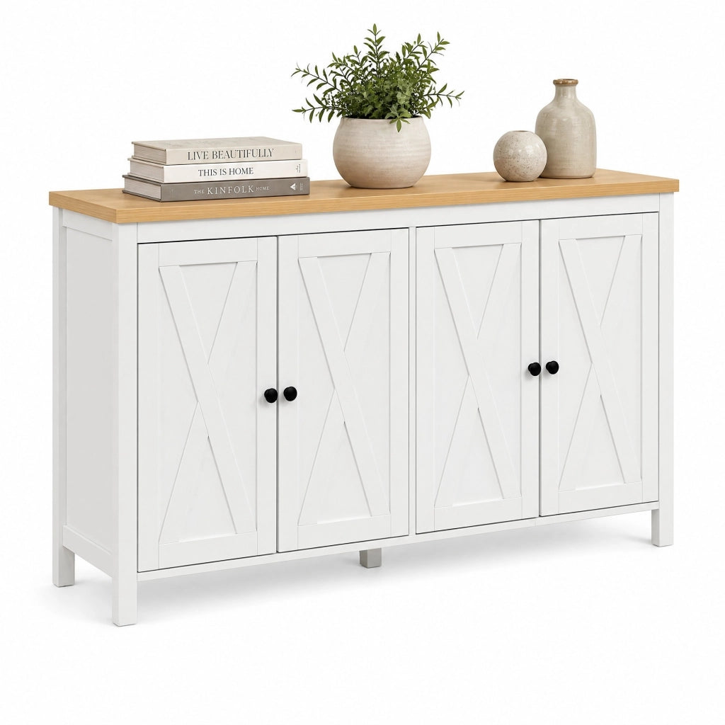 Credenza 140x40x78 cm in MDF bianco， 4 ante e 2 ripiani