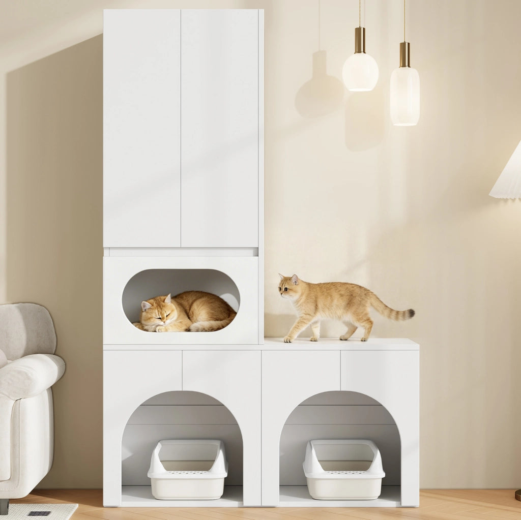 Mobile per lettiere per gatti con cuccia, bianco