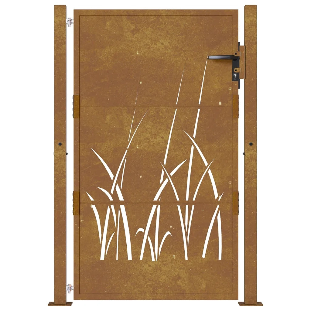 Cancello da giardino 100x125 cm in acciaio Corten con design erba 153174