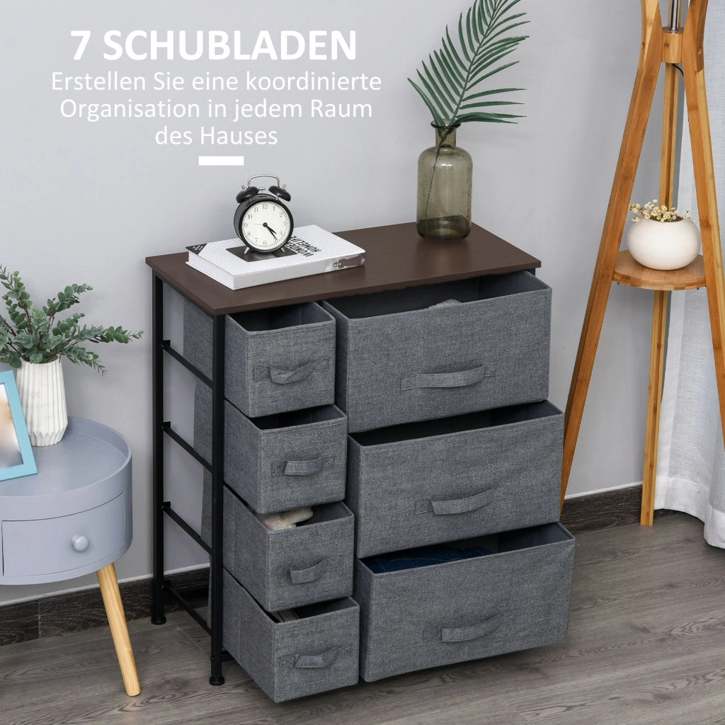 Cassettiera con 7 cassetti in tessuto pieghevoli ¨C zephmum ¨C grigio scuro 63.5x30x71 cm