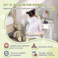 Set Toeletta per Bambina con Specchio Trucco in Acrilico e Sgabello Abbinato in MDF Bianco