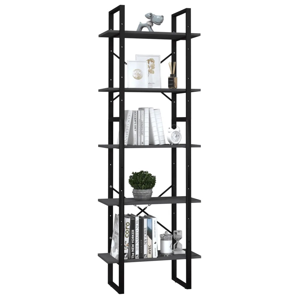 Libreria a 5 Ripiani Grigia 60x30x175 cm in Legno di Pino 3081985