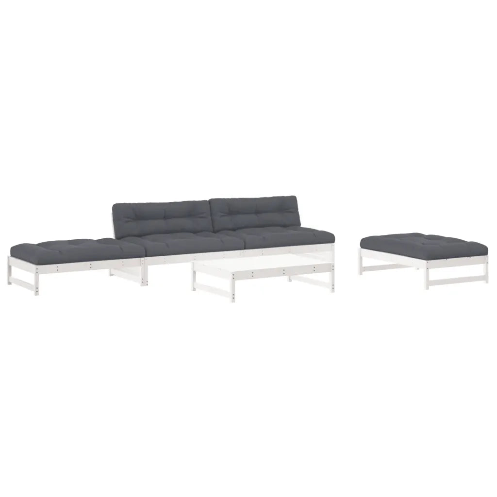 Set Divani da Giardino 6pz con Cuscini in Legno Massello Bianco 3186124