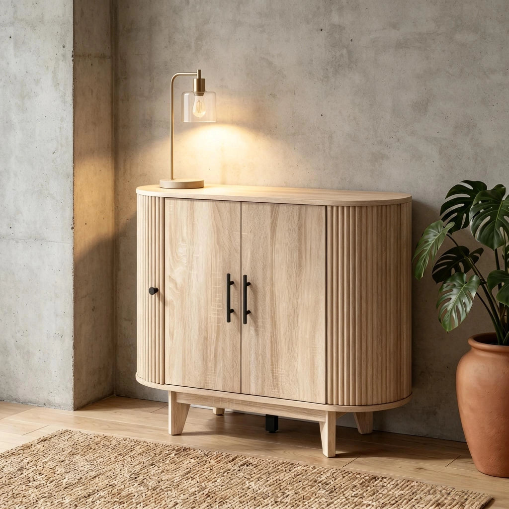 BUFFET 90x40x76 cm in MDF effetto rovere naturale e nero
