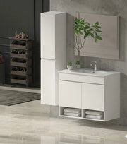 Mobile Bagno NEBARI Già Montato 2 portas, lavabo e specchio Bianco lucido 60x35 cm con colonna