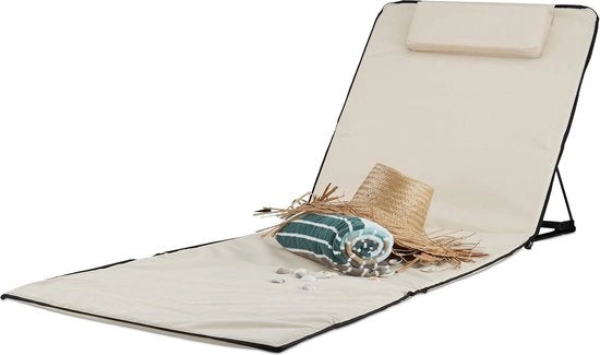 Mat di spiaggia XXL imbottito con cuscino - schienale regolabile - ripiegabile - beige