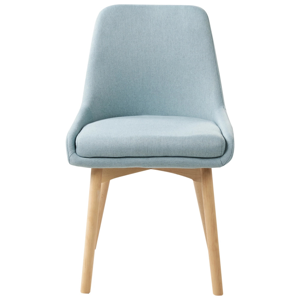 Set di 2 Sedie da Pranzo Gambe in Legno e Tessuto azzurro Sedile spesso imbottito