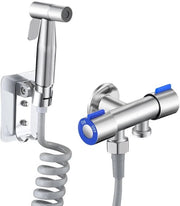 Set di doccia con rubinetto in acciaio inossidabile a doppia manovella e testa di doccia auto-pulente, adatto per bagni e toilette.