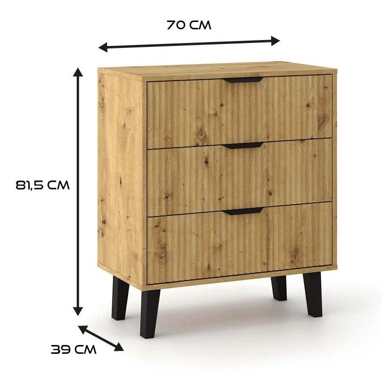 Cassettiera SCANDI 3s slim rovere artisan per camera e soggiorno