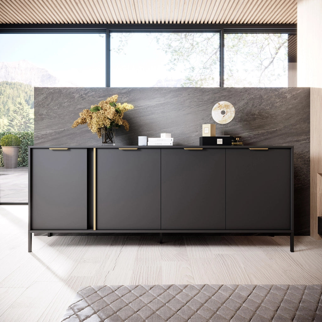 Madia Hamebati, Credenza 4 Ripiani, 203x40x81h cm Nero Antracite