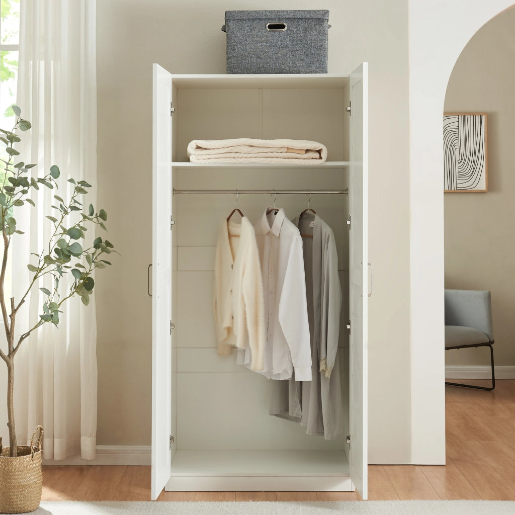 Armadio Guardaroba Finning con Ante a Persiana 176 x 80 x 52 cm Bianco [en.casa]