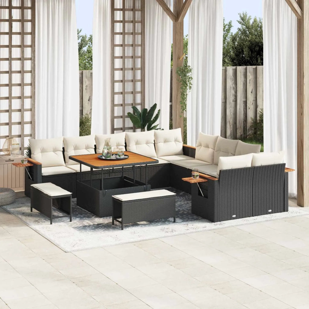 Set Divano da Giardino 13 pcs Nero polyrattan