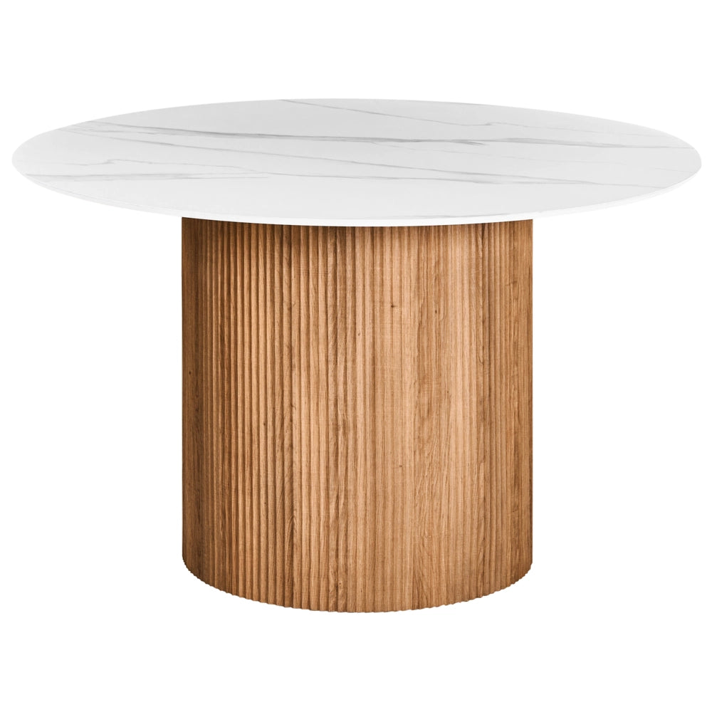 Tavolo da pranzo moderno rotondo ⌀ 120 cm Industrial Gamba nervata MDF Marmo bianco
