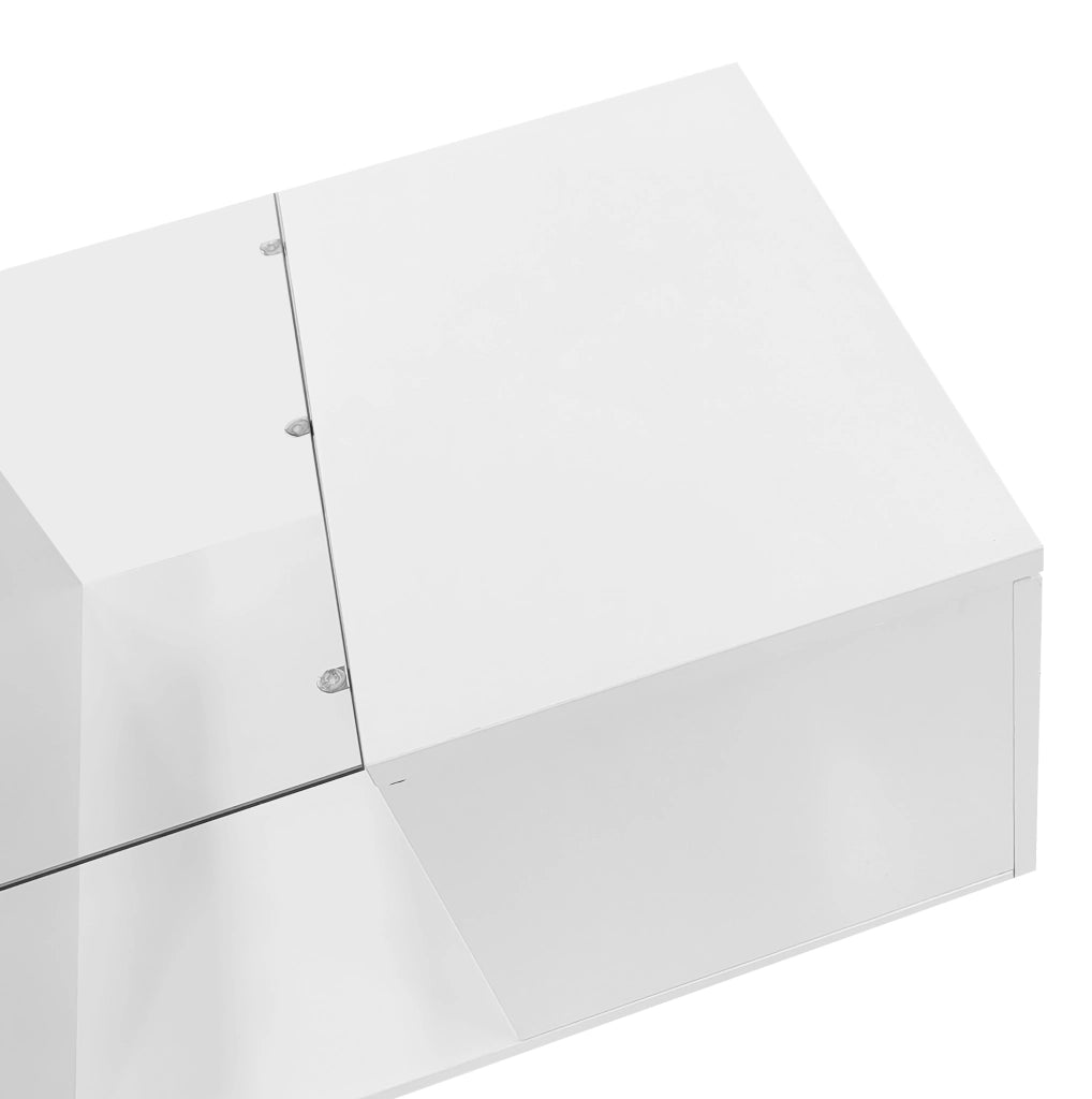 Tavolino da salotto 120x50x38.5 cm con LED e ante laterali; bianco
