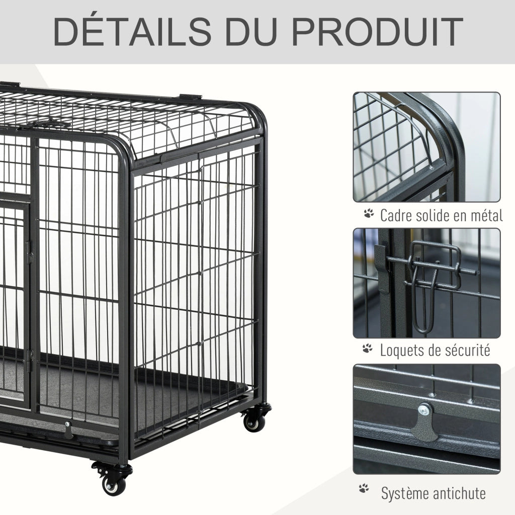 Gabbia per cani pieghevole con ruote ¨C zephmum ¨C grigio nero 94x58x69.5 cm