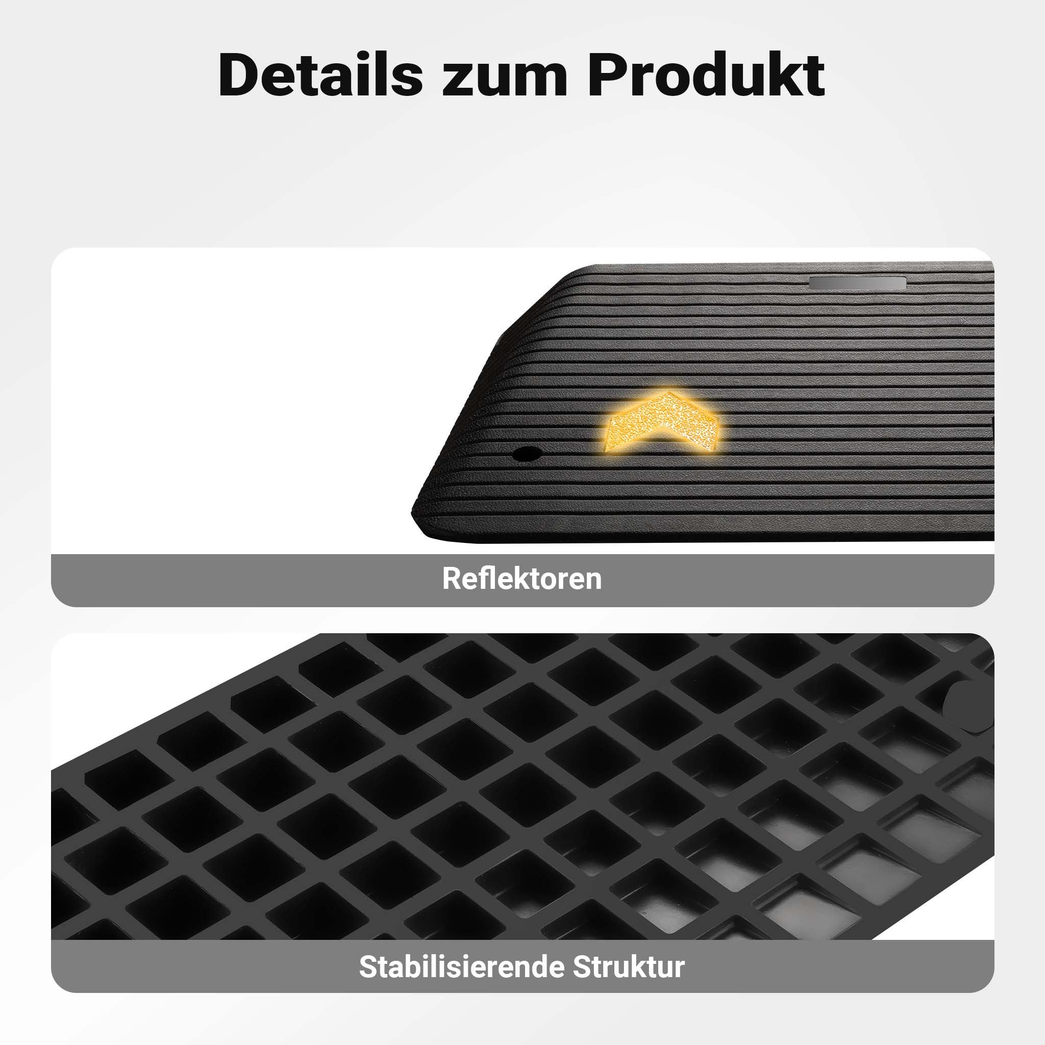 Rampa in gomma per marciapiede e soglia 901,7x619,8x101,6 mm max 50 t con elementi riflettenti