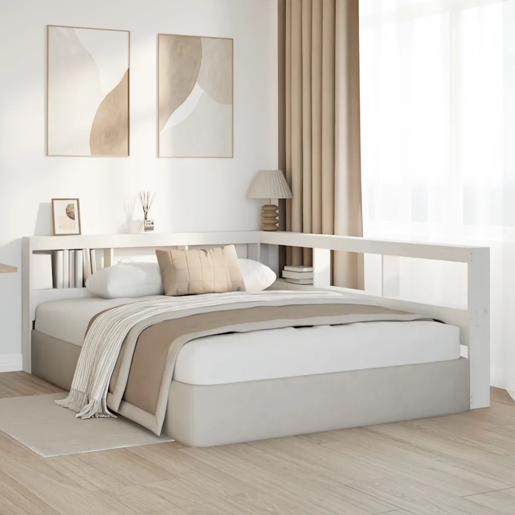 Testiera libreria a L-Testata contenitore Bianca 140 cm in Legno Massello di Pino 605851