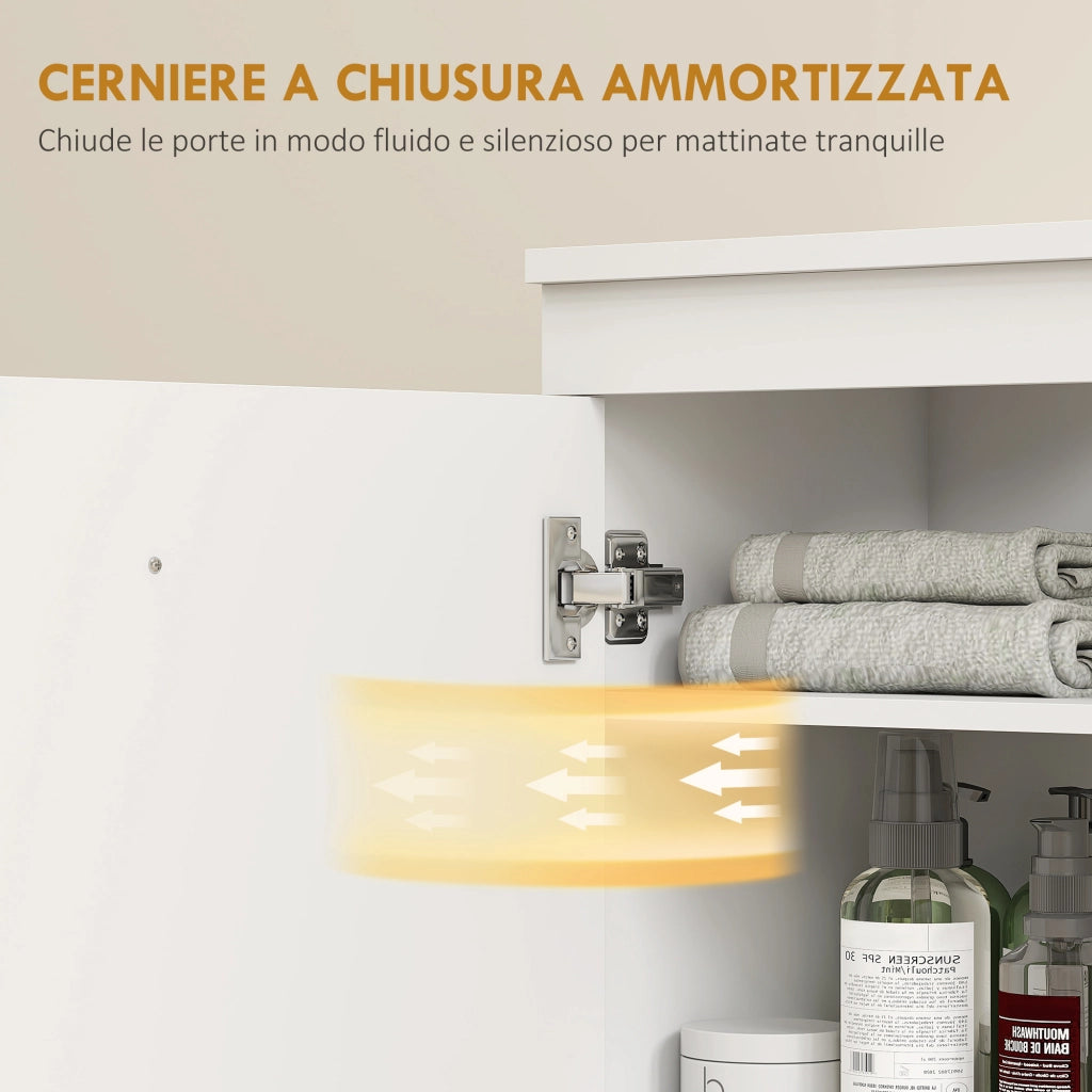 Mobile Sottolavabo con Intaglio a U, Armadietto e 3 Cassetti ¨C Zephmum ¨C Bianco 70x30x65 cm