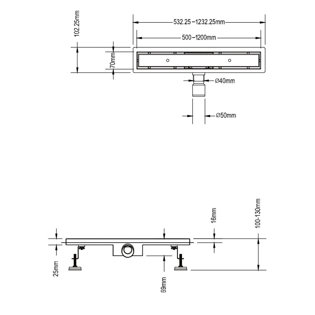 Canalina di scarico doccia in acciaio inox piastrellabile per box doccia 120 cm mod. Tile