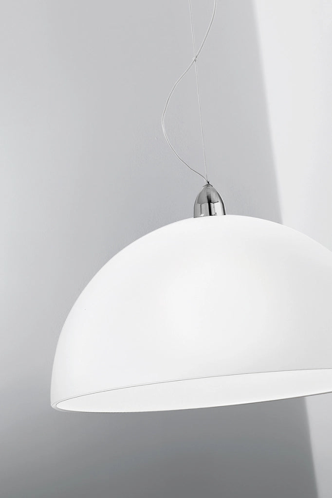 Lampada a Sospensione ISAKO 40cm in Vetro Bianco Satinato e Metallo Cromato - Attacco E27, Design Moderno e Diffusione Luce - Rossini Group