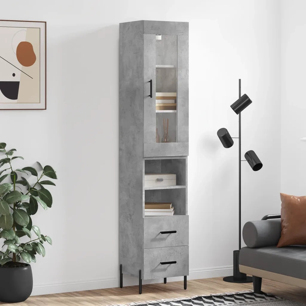 Credenza | Madia | Buffet da pranzo | Armadio da pranzo Grigio Cemento 34,5x34x180 cm in Legno Multistrato