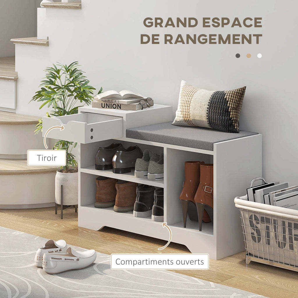 Scarpiera con Banco 1 Cassetto 3 Scomparti ¨C Zephmum ¨C MDF Bianco 76.5x30x52 cm