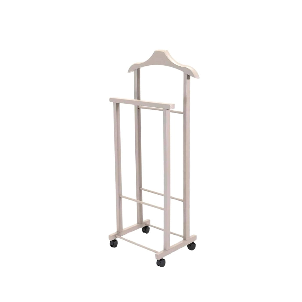 OWIJI Indossatore Appendiabiti Legno Faggio Rotelle Servo Muto Doppio Dimensioni 45 x 30 x 95 cm Appendiabiti Vestiti Camera Letto Cabina Armadio Unità: 1 Unità, Colore: Grigio
