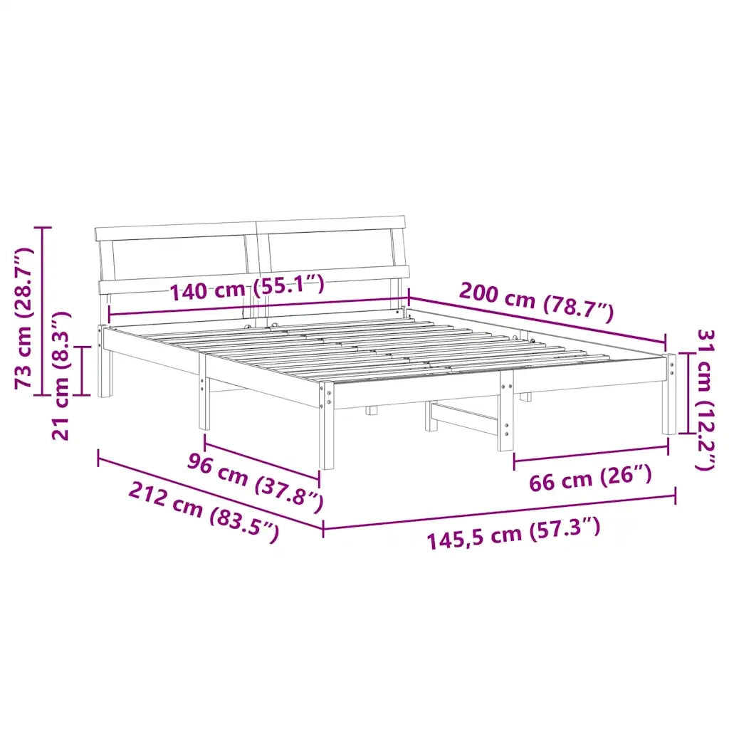 vidaXL Struttura del letto Bianco 140 x 200 cm Legno di pino massello