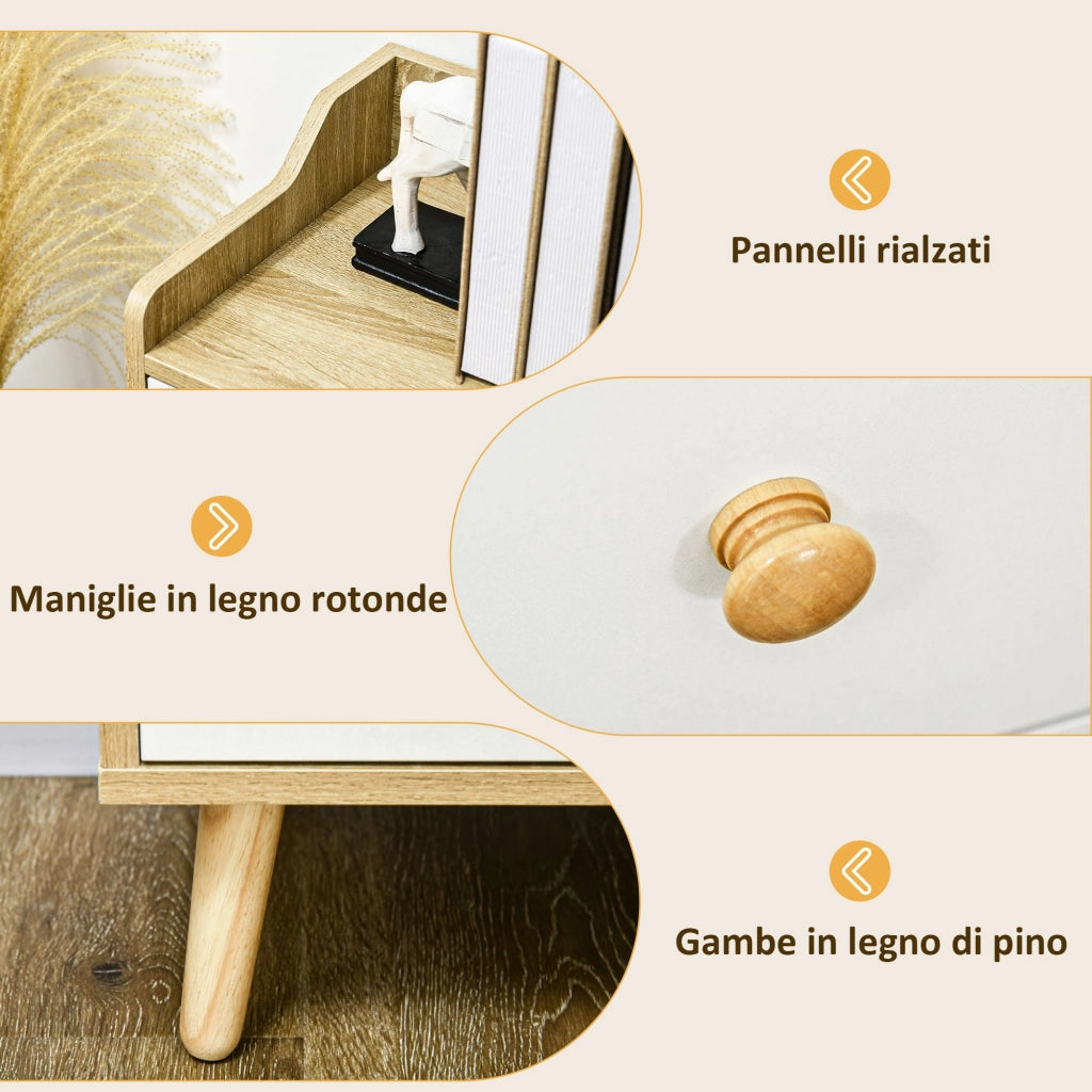 Mobile Credenza 3 Cassetti 90x32x80A cm in Truciolato e Legno di Pino Bianco
