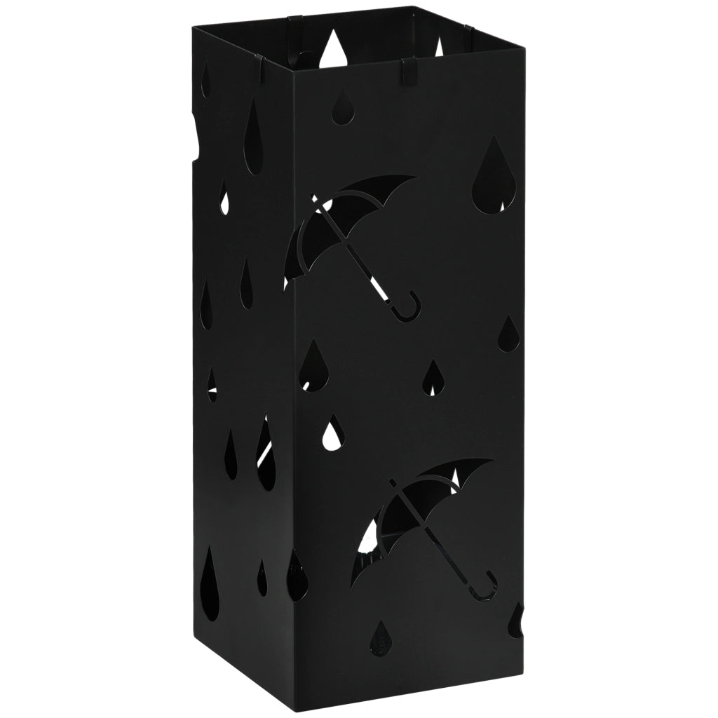 Portaombrelli con Vaschetta e 4 Ganci ¨C Zephmum ¨C Nero 15.5x15.5x41cm