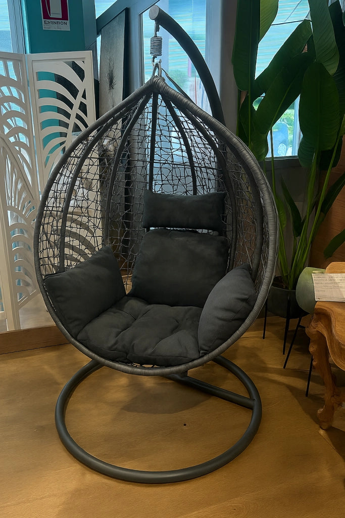 Poltrona Sospesa a Uovo in Rattan Sintetico H195x130cm COLORE: GRIGIO