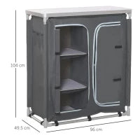 Cucina da Campeggio Doppio Armadietto, 3 Mensole e Sacca di Trasporto, Telaio Alluminio 96Lx49.5Px104cm Grigio