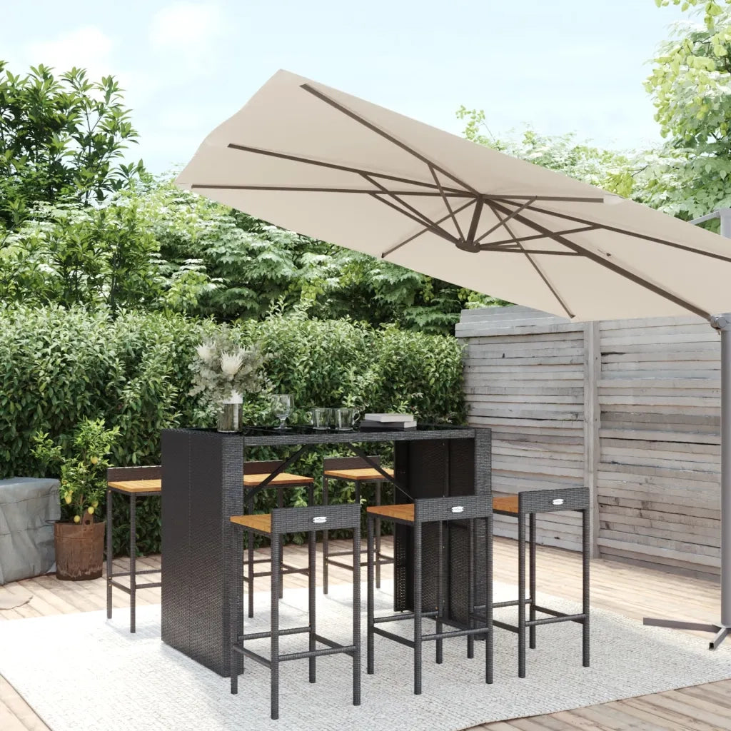 Set Bar Giardino 7 pz Nero Polyrattan e Legno Massello Acaciacod mxl 101246