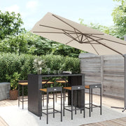 Set Bar Giardino 7 pz Nero Polyrattan e Legno Massello Acaciacod mxl 101246