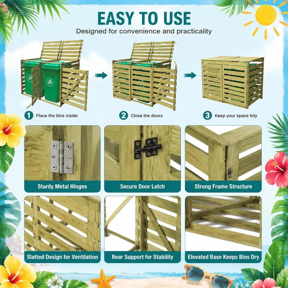 Bin Storage Box For 2 Bins, 240 L Each, Made Of Impregnated Wood