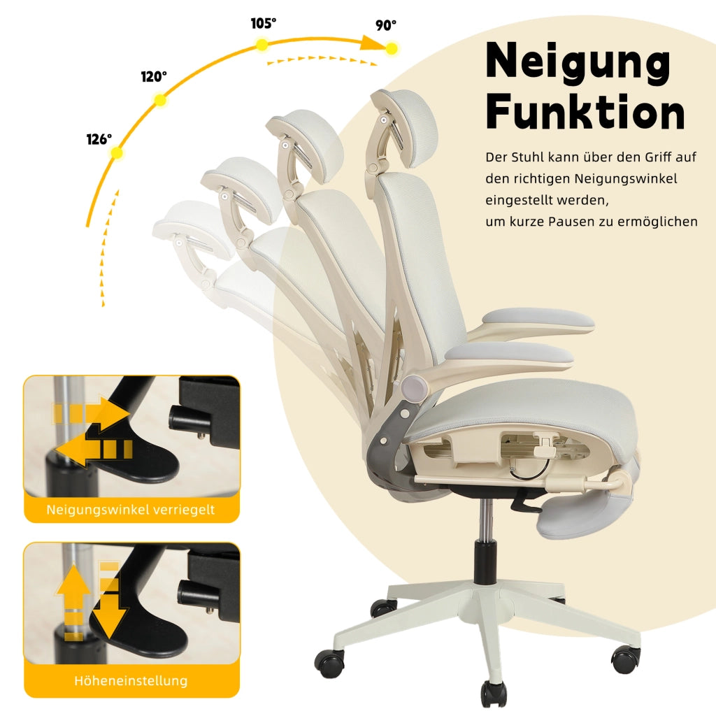 Sedia da ufficio ergonomica pieghevole in mesh con poggiatesta 3D e supporto lombare grigio 65 × 58,5 × 52,5 cm