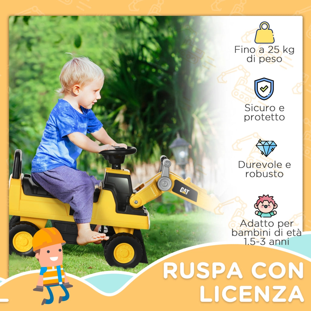 Ruspa Giocattolo per Bambini 18 e 36 Mesi con Escavatore e Spazio Portaoggetti, 78x29.5x54 cm, Giallo e Nero
