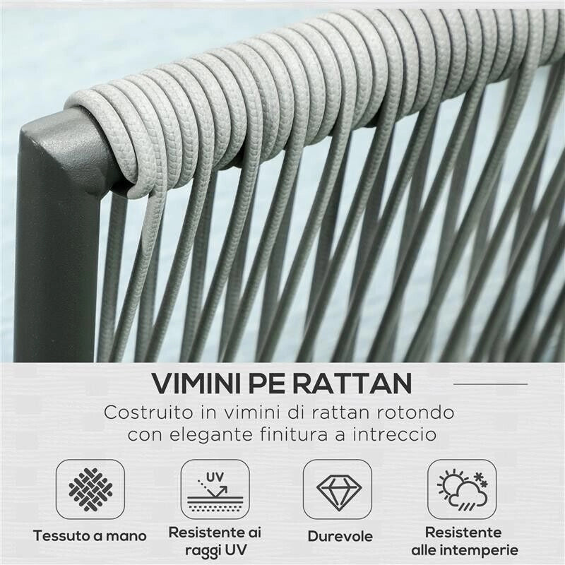 SET DA GIARDINO 4 PEZZI IN RATTAN CON TAVOLINO DA CAFFÈ, 2 DIVANI AD ANGOLO E POLTRONCINA, NERO GRIGIO E BLU