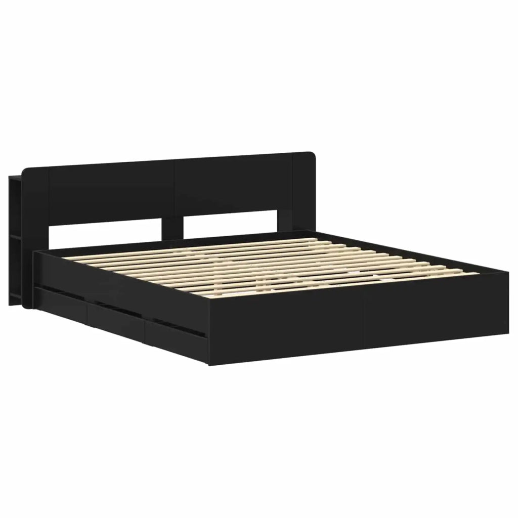 Telaio del letto con storage con testiera Nero 200 x 200 cm