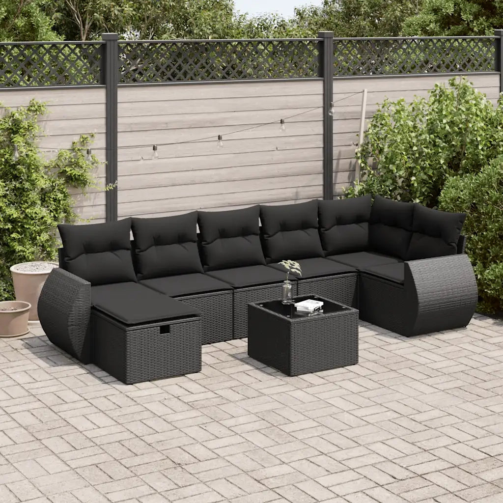vidaXL Set Divani da Giardino con Cuscini 8 pz Nero in Polyrattan