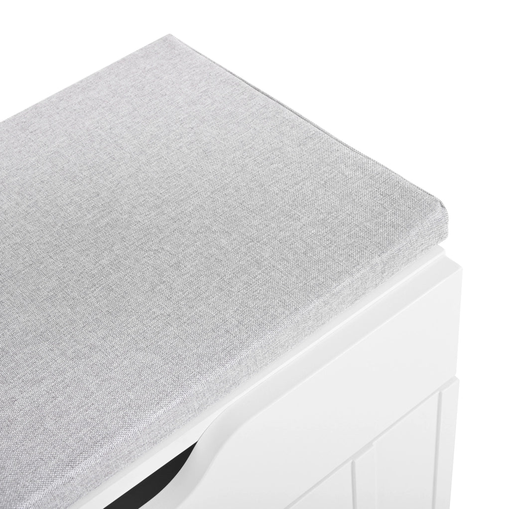 Scarpiera 90x35x74.5 cm con cassetto e seduta imbottita in MDF bianco