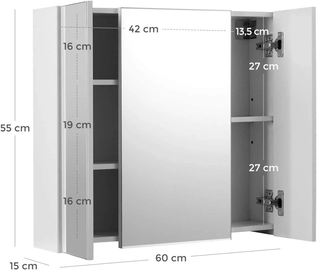 Mobile bagno sospeso Valora con tre ante a specchio | MDF bianco